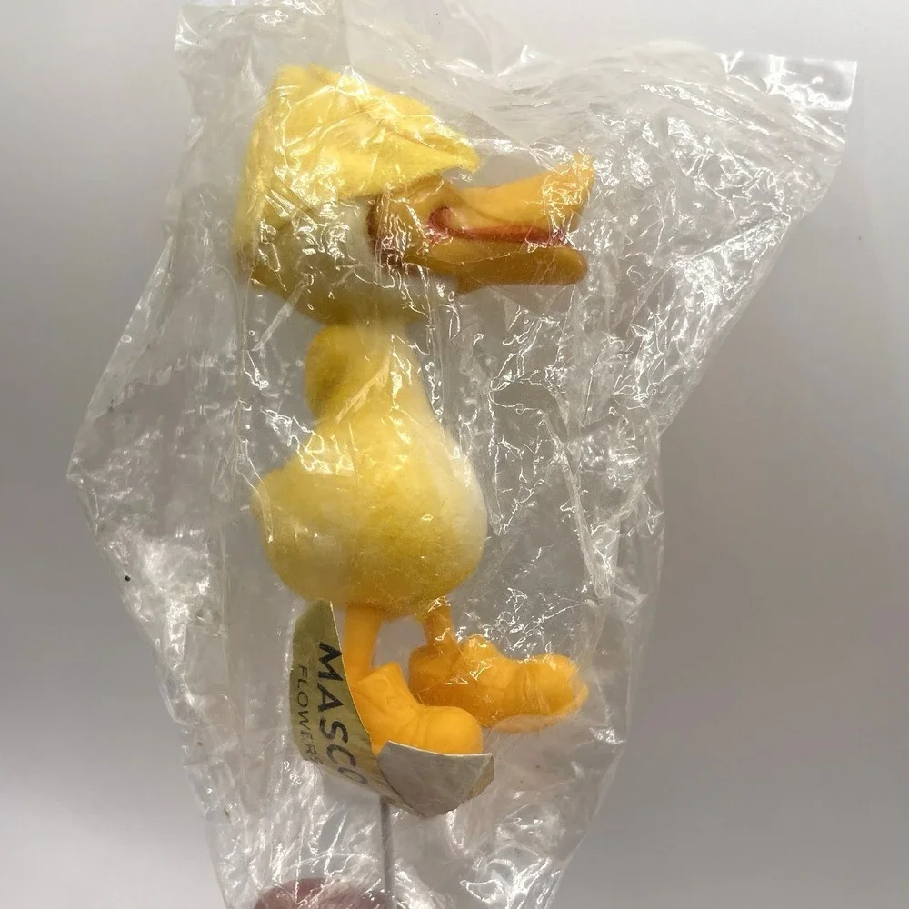 2 Vintage Masco Flowers Flocked‎ Pink Yellow Ducks Floral Picks Hong Kong NOS